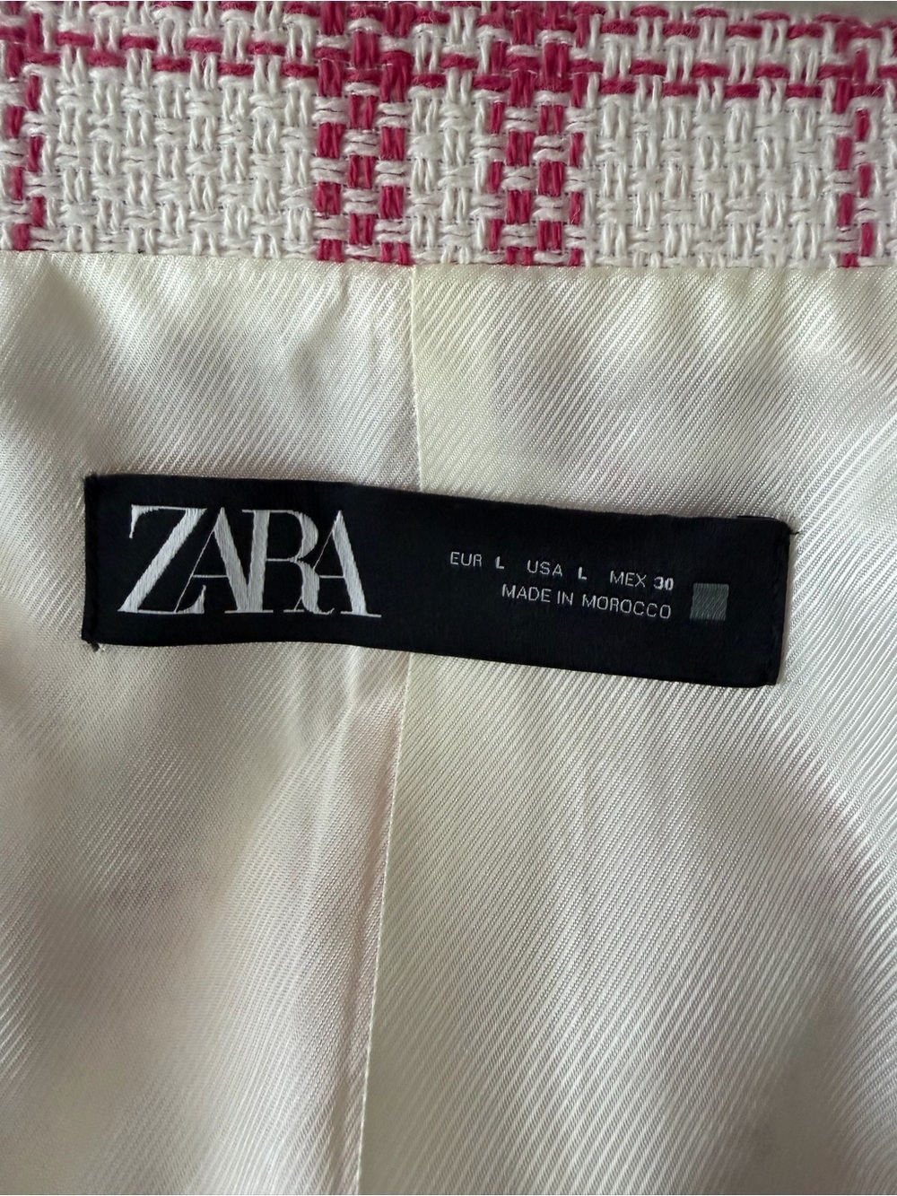 ZARA Pink & White Plaid Tweed Blazer + Matching Mini Skirt Set – Size L Like New - Picture 8 of 14